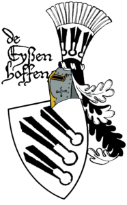 Wappen derer von Eisenhofen; Das Wappen zeigt drei schrägrechte schwarze Schafscheren auf weißem Grund.